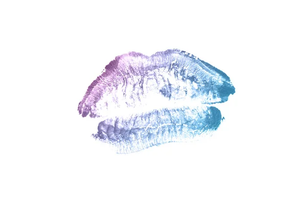 Marca de beso de lápiz labial sobre fondo blanco. Hermosos labios aislados. Color azul violeta — Foto de Stock