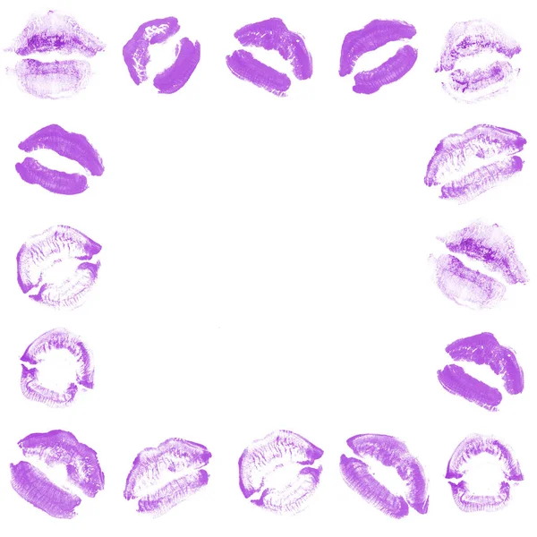 Vrouwelijke lippen lipstick kiss print set voor Valentijn dag geïsoleerd op wit. Paarse kleur — Stockfoto
