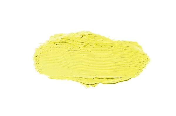 Επίχρισμα και υφή του κραγιόν ή ακρυλικό χρώμα απομονώνονται σε λευκό φόντο. Κίτρινο χρώμα — Φωτογραφία Αρχείου
