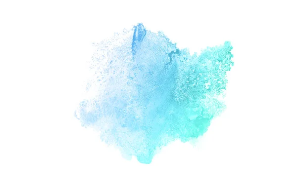 Imagem de fundo aquarela abstrata com um respingo líquido de tinta aquarelle, isolado sobre branco.tons pastel azul e turquesa — Fotografia de Stock