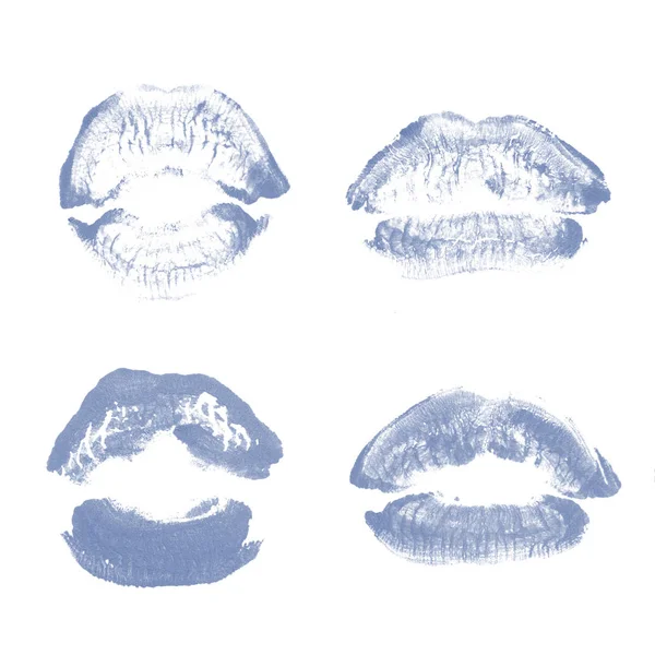 Vrouwelijke lippen lipstick kiss print set voor Valentijn dag geïsoleerd op wit. Donker blauwe kleur — Stockfoto