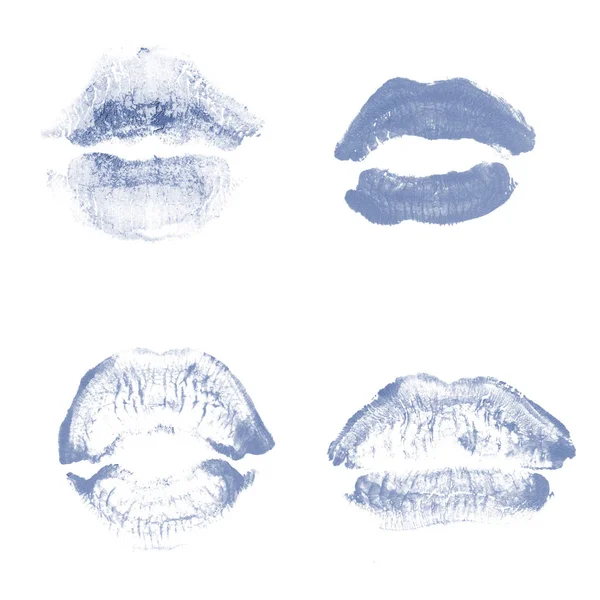 Labios femeninos beso lápiz labial conjunto de impresión para el día de San Valentín aislado en blanco. Color azul oscuro —  Fotos de Stock