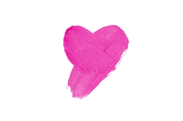 Liquid lipstick heart shape smudge isolated on white background. Pink color