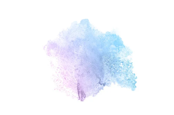 Beyaz üzerine izole edilmiş, sıvı bir kova boyası ile soyut suluboya arka plan görüntüsü. Pembe ve mavi pastel tonları — Stok fotoğraf