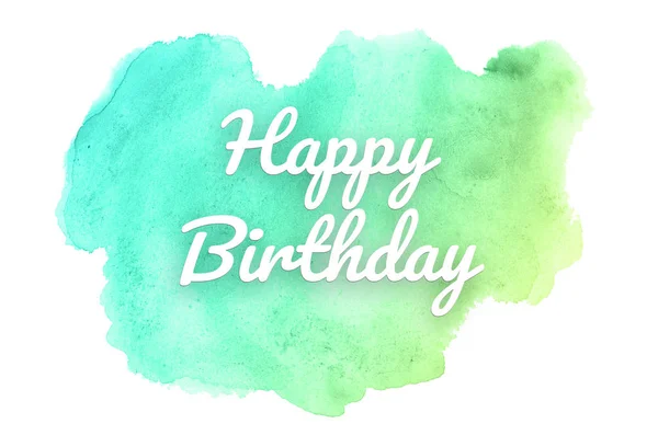 Imagem de fundo aquarela abstrata com um respingo líquido de tinta aquarelle.tons pastel verde e amarelo. Feliz aniversário. — Fotografia de Stock