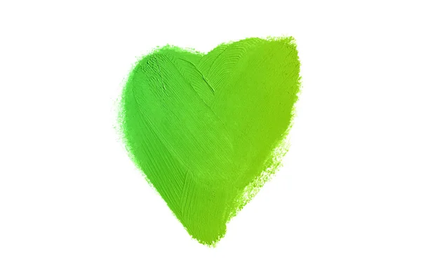 Liquid lipstick heart shape smudge isolated on white background. Green yellow color