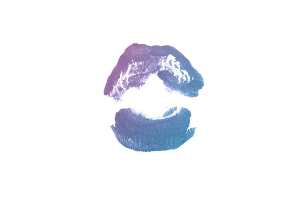 Segno di bacio rossetto su sfondo bianco. Belle labbra isolate. Colore blu violetto — Foto Stock