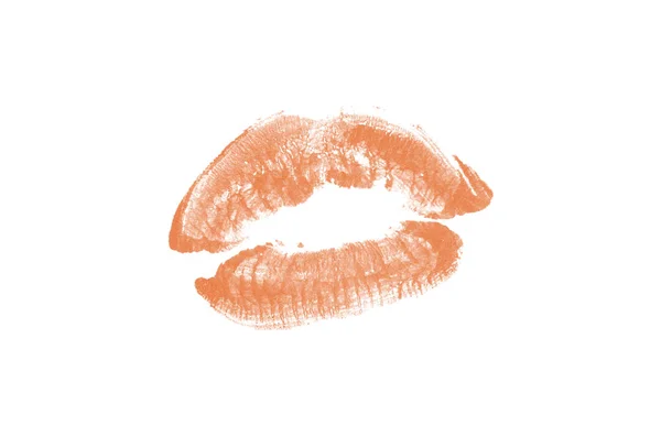 배경에 립스틱 흰색에 아름다운 뜨거운 키스의 발렌타인 오렌지 — 스톡 사진