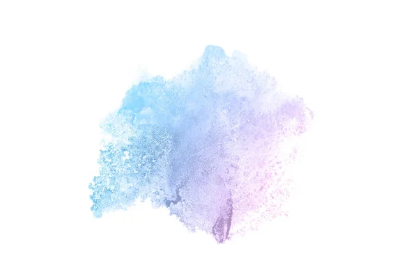 Imagem de fundo aquarela abstrata com um respingo líquido de tinta aquarelle, isolado em branco. Tons pastel rosa e azul — Fotografia de Stock