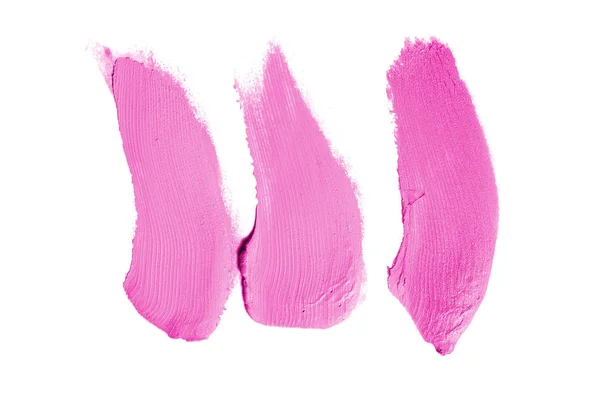 白い背景に分離された口紅やアクリル塗料のスミアとテクスチャ リップグロスまたは液体マニキュアスウォッチ汚れサンプルのストローク 美容化粧品デザインのための要素 ピンク色 — ストック写真