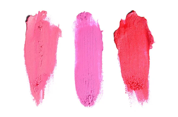 배경에 립스틱 아크릴 페인트의 얼룩과 립글로스 매니큐어 스트로크 화장품 디자인 — 스톡 사진
