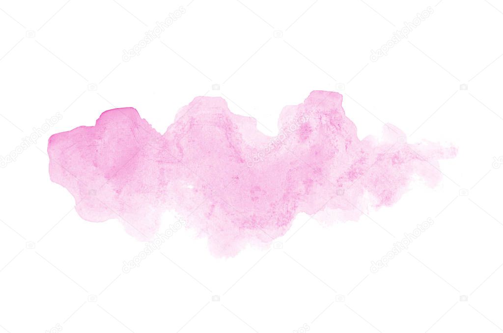 Abstract watercolor background image with a liquid splatter of aquarelle paint, isolated on white. Pink tones