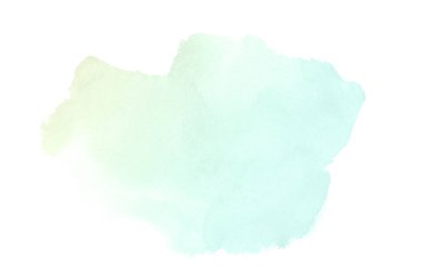 Beyaz üzerine izole edilmiş, sıvı bir kova boyası ile soyut suluboya arka plan görüntüsü. Yeşil ve sarı pastel tonları