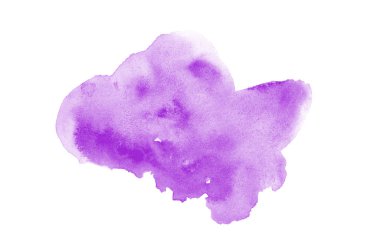 Beyaz üzerine izole edilmiş, sıvı bir kova boyası ile soyut suluboya arka plan görüntüsü. Mor tonları