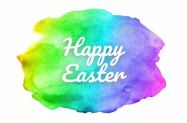 Abstract watercolor background image with a liquid splatter of aquarelle paint. Rainbow tones. Happy easter