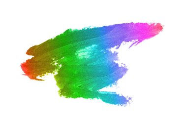 Smear ve ruj veya akrilik boya beyaz arka plan üzerinde izole doku. Lipgloss veya sıvı oje leke örneği inme. Güzellik kozmetik tasarım için eleman. Gökkuşağı rengi