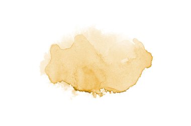 Beyaz üzerine izole edilmiş, sıvı bir kova boyası ile soyut suluboya arka plan görüntüsü. Açık turuncu tonları