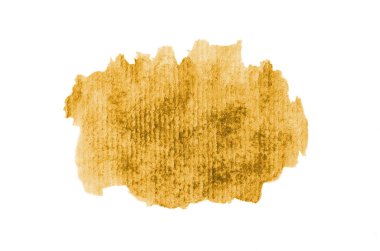 Beyaz üzerine izole edilmiş, sıvı bir kova boyası ile soyut suluboya arka plan görüntüsü. Açık turuncu tonları