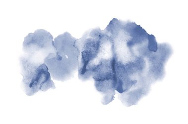 Beyaz üzerine izole edilmiş, sıvı bir kova boyası ile soyut suluboya arka plan görüntüsü. Koyu mavi tonları