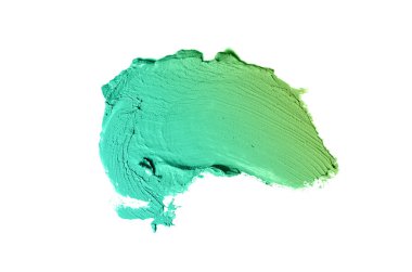 Smear ve ruj veya akrilik boya beyaz arka plan üzerinde izole doku. Lipgloss veya sıvı oje leke örneği inme. Güzellik kozmetik tasarım için eleman. Zümrüt rengi