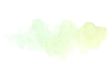 Beyaz üzerine izole edilmiş, sıvı bir kova boyası ile soyut suluboya arka plan görüntüsü. Yeşil ve sarı pastel tonları