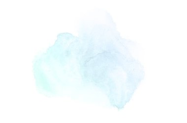Beyaz üzerine izole edilmiş, sıvı bir kova boyası ile soyut suluboya arka plan görüntüsü. Mavi ve turkuaz pastel tonları