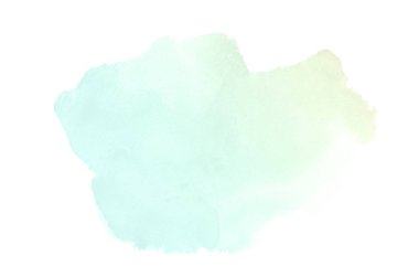 Beyaz üzerine izole edilmiş, sıvı bir kova boyası ile soyut suluboya arka plan görüntüsü. Yeşil ve sarı pastel tonları