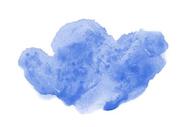 Beyaz üzerine izole edilmiş, sıvı bir kova boyası ile soyut suluboya arka plan görüntüsü. Mavi tonları