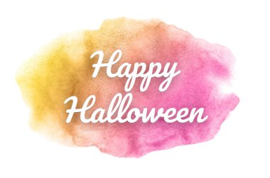 Kova boyası sıvı bir sıçrama ile soyut suluboya arka plan görüntüsü. Pembe ve sarı tonları. Cadılar Bayramınız Kutlu Olsun