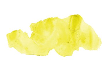 Beyaz üzerine izole edilmiş, sıvı bir kova boyası ile soyut suluboya arka plan görüntüsü. Sarı tonları