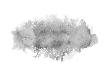 Beyaz üzerine izole edilmiş, sıvı bir kova boyası ile soyut suluboya arka plan görüntüsü. Siyah beyaz tonları