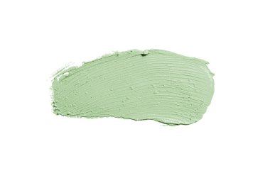 Smear ve ruj veya akrilik boya beyaz arka plan üzerinde izole doku. Lipgloss veya sıvı oje leke örneği inme. Güzellik kozmetik tasarım için eleman. Koyu yeşil renk