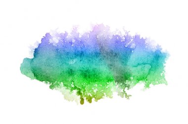 Beyaz üzerine izole edilmiş, sıvı bir kova boyası ile soyut suluboya arka plan görüntüsü. Gökkuşağı tonları