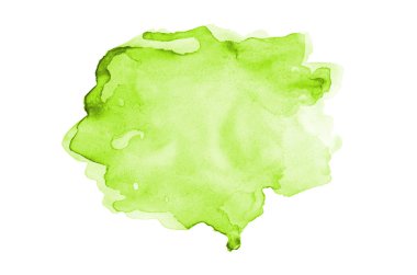Beyaz üzerine izole edilmiş, sıvı bir kova boyası ile soyut suluboya arka plan görüntüsü. Açık yeşil tonları