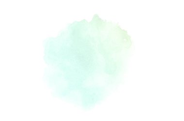 Beyaz üzerine izole edilmiş, sıvı bir kova boyası ile soyut suluboya arka plan görüntüsü. Yeşil ve sarı pastel tonları