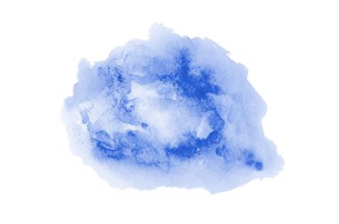 Beyaz üzerine izole edilmiş, sıvı bir kova boyası ile soyut suluboya arka plan görüntüsü. Mavi tonları