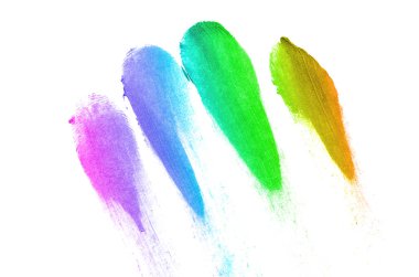 Smear ve ruj veya akrilik boya beyaz arka plan üzerinde izole doku. Gökkuşağı rengi
