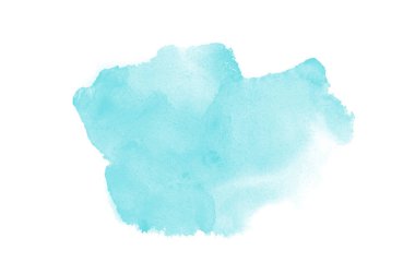 Beyaz üzerine izole edilmiş, sıvı bir kova boyası ile soyut suluboya arka plan görüntüsü. Açık mavi tonları