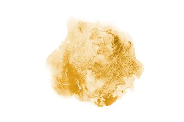 Beyaz üzerine izole edilmiş, sıvı bir kova boyası ile soyut suluboya arka plan görüntüsü. Açık turuncu tonları