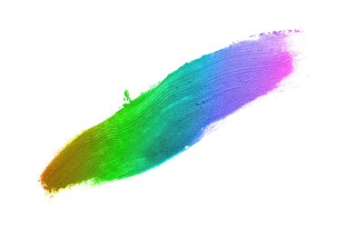 Smear ve ruj veya akrilik boya beyaz arka plan üzerinde izole doku. Lipgloss veya sıvı oje leke örneği inme. Güzellik kozmetik tasarım için eleman. Gökkuşağı rengi