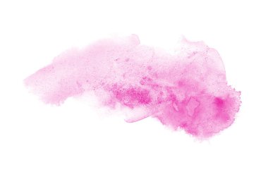 Beyaz üzerine izole edilmiş, sıvı bir kova boyası ile soyut suluboya arka plan görüntüsü. Pembe tonları
