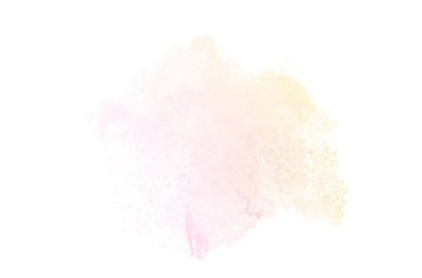Beyaz üzerine izole edilmiş, sıvı bir kova boyası ile soyut suluboya arka plan görüntüsü. Pembe ve sarı tonları