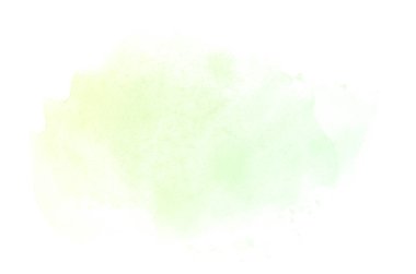 Beyaz üzerine izole edilmiş, sıvı bir kova boyası ile soyut suluboya arka plan görüntüsü. Yeşil ve sarı pastel tonları