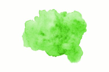 Beyaz üzerine izole edilmiş, sıvı bir kova boyası ile soyut suluboya arka plan görüntüsü. Yeşil tonları