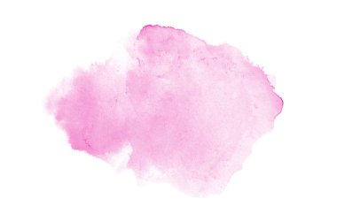 Beyaz üzerine izole edilmiş, sıvı bir kova boyası ile soyut suluboya arka plan görüntüsü. Pembe tonları
