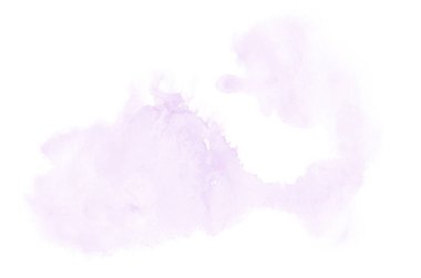 Beyaz üzerine izole edilmiş, sıvı bir kova boyası ile soyut suluboya arka plan görüntüsü. Mor tonları