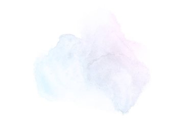 Beyaz üzerine izole edilmiş, sıvı bir kova boyası ile soyut suluboya arka plan görüntüsü. Pembe ve mavi pastel tonları