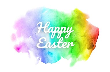 Abstract watercolor background image with a liquid splatter of aquarelle paint. Rainbow tones. Happy easter