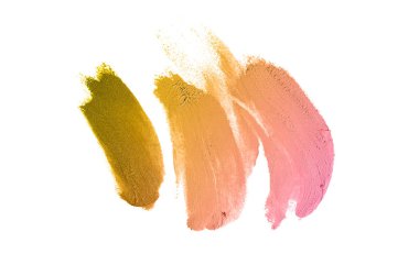 Smear ve ruj veya akrilik boya beyaz arka plan üzerinde izole doku. Lipgloss veya sıvı oje leke örneği inme. Güzellik kozmetik tasarım için eleman. Bronz renk