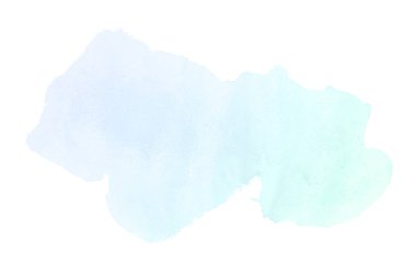 Beyaz üzerine izole edilmiş, sıvı bir kova boyası ile soyut suluboya arka plan görüntüsü. Mavi ve turkuaz pastel tonları